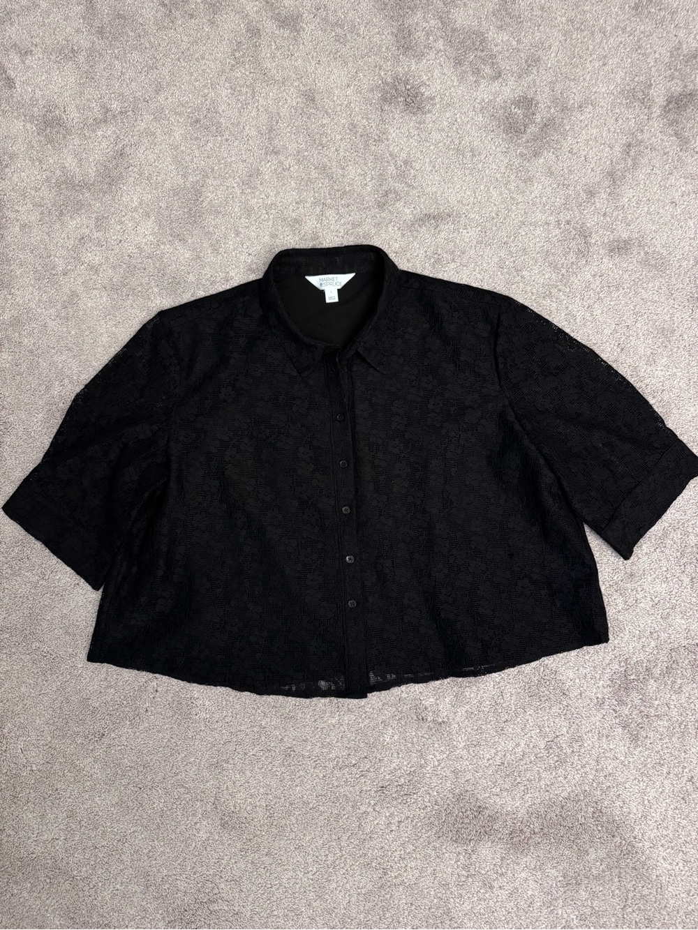 Market & Spruce Black Lace Button-Down Shirt